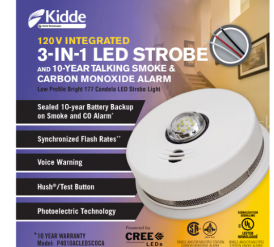 3 IN 1 LED strobe smoke and carbon monoxide alarm